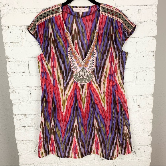 Nanette Lepore Ikat Beaded Tunic Coverup Dress Small - Picture 2 of 8